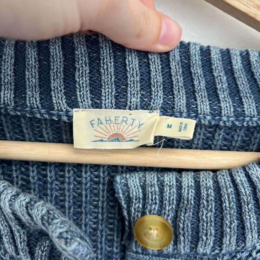 Faherty Women's Sunwashed Organic Cotton Fisherman Henley Sweater Coastal Medium - Picture 7 of 12